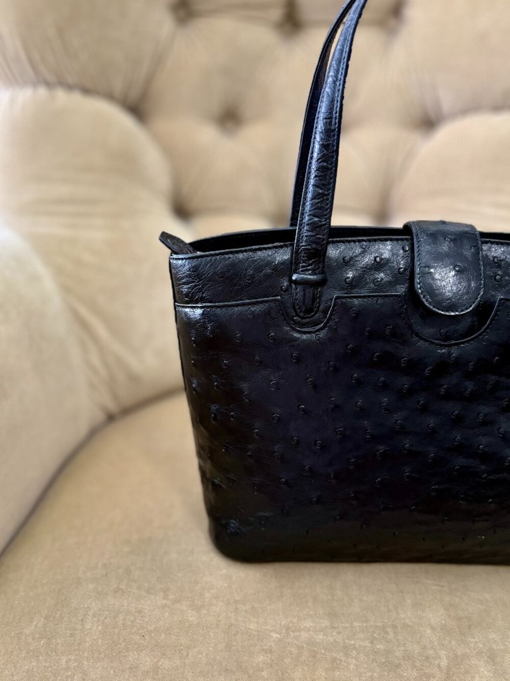 VTG Auth. LORENZI MILANO Genuine Ostrich Satchel Tote Bag... STUNNING!